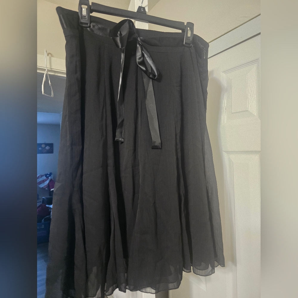JohnPaulRichard Black A-Line Skirt with Satin Tie Sz L